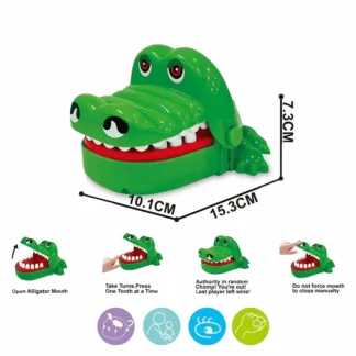 משחק תנין רופא שיניים לילדים, לוחצים על השיניים בתורות עד שמישהו פוגע בשן שסוגרת את הפה, משחק מתח ומזל לשחק עם חברים וכל המשפחה מגיל 3 ומעלה.