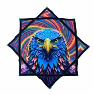 דאפו נשר, בד מסתובב 8 צלעות עם הדפס נשר פסיכודאלי על רקע ספירלה בצבעי הקשת במידה של 69X69 ס"מ ומשקל 340 גרם מתאים למתחילים ולמקצוענים.