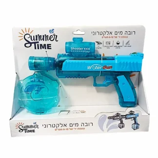 רובה מים חשמלי שיורה ברצף לטווח 8 עד 10 מטר, עם מיכל תוף גדול, סוללה נטענת ומטען, וכוונת למראה קרבי, מנצח אמיתי בקרב מים בחצר ובבריכה.